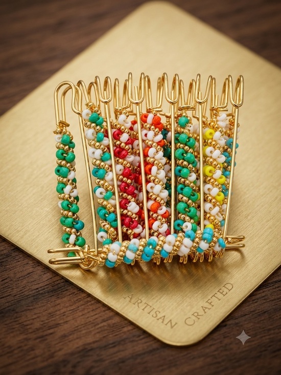 Accessories - Handmade Gold Beaded Multi-Color Hair Comb safety accessories pins